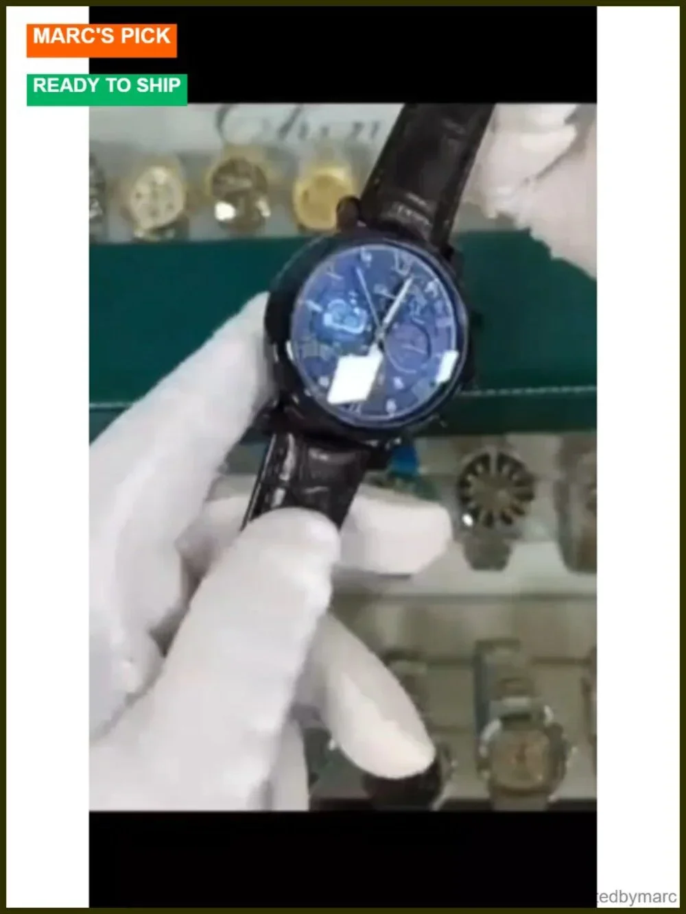 Men's Multifunctional Analog Chronograph Moon Phase Leather Strap Watch